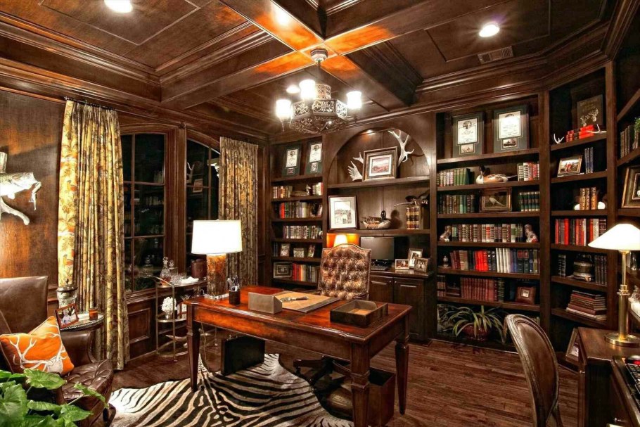 Библиотека с камином