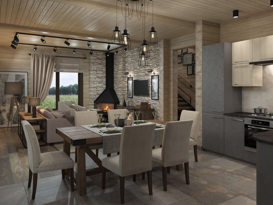 Кухня лофт в брусовом доме