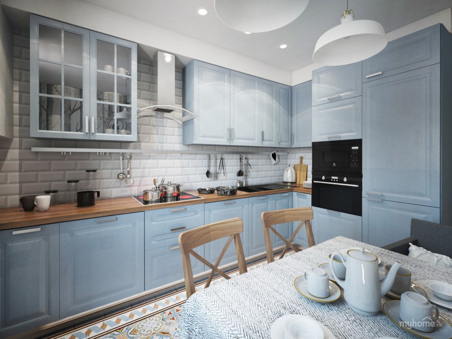 Серо голубая кухня Сканди