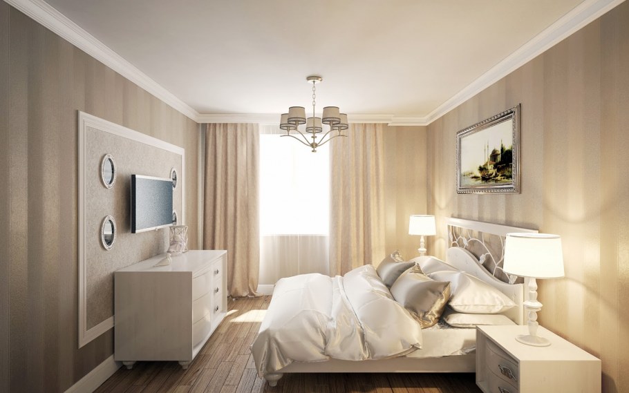 Спальня с комбинированными обоями в современном стиле