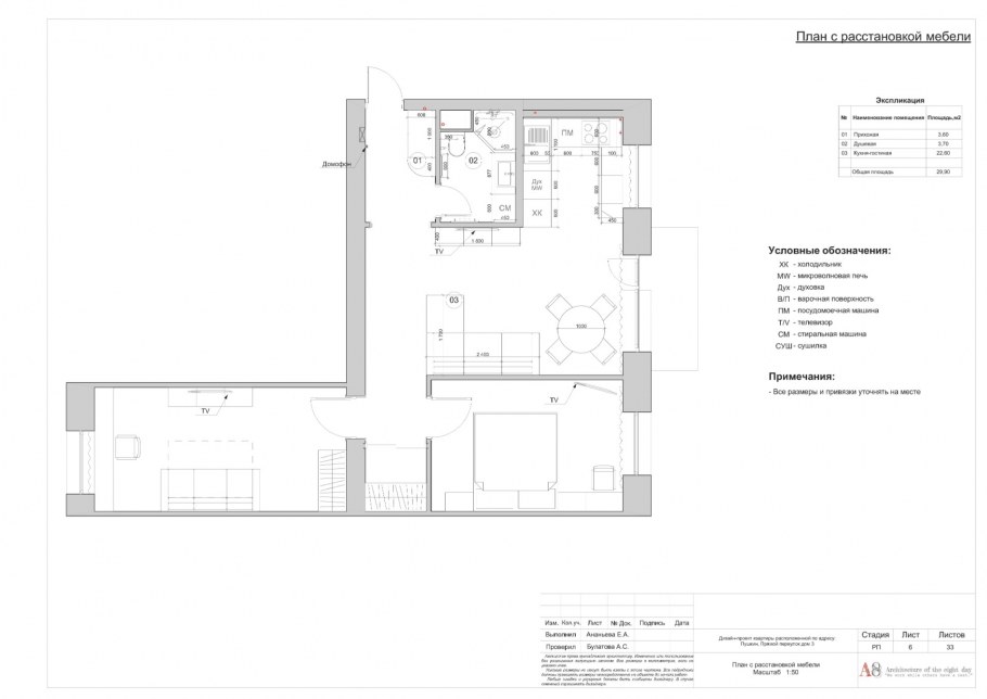План расстановки мебели с привязкой
