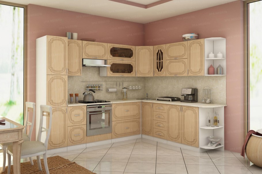 Кухня бордовая с бежевым