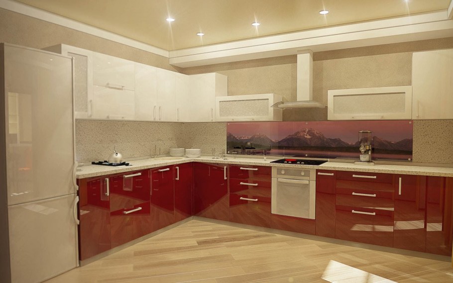 Угловая кухня бежевая