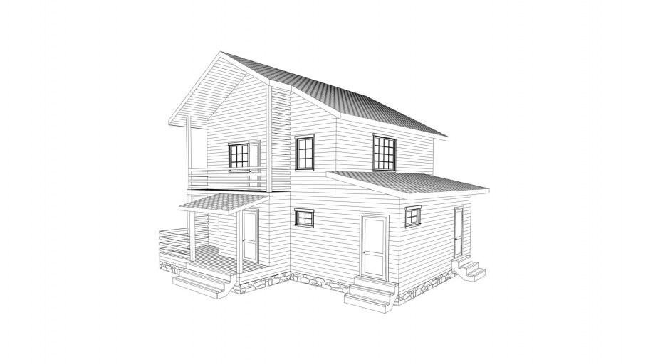 Проект одноэтажного дома с камином и террасой