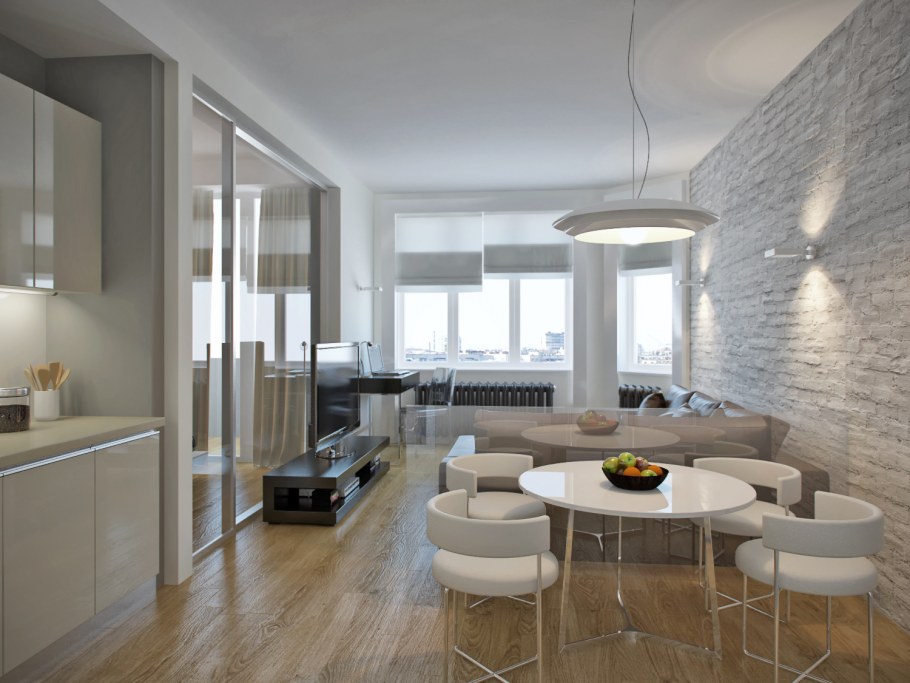 Кухня гостиная 40 кв.м эркер