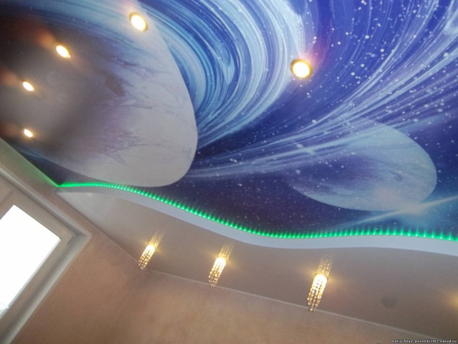 Двухуровневые натяжные потолки с фотопечатью