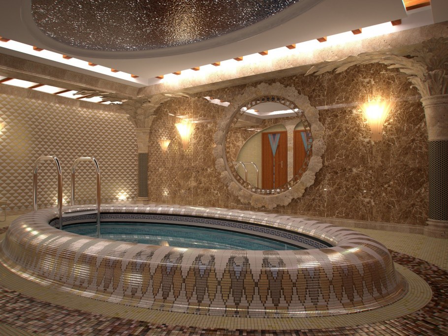 Интерьер бассейна в бане