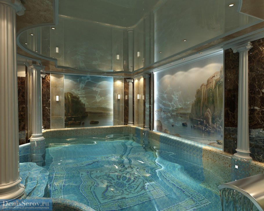 Интерьер сауны с бассейном