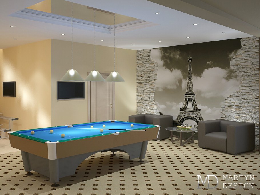 Сауна с бассейном и бильярдом интерьер