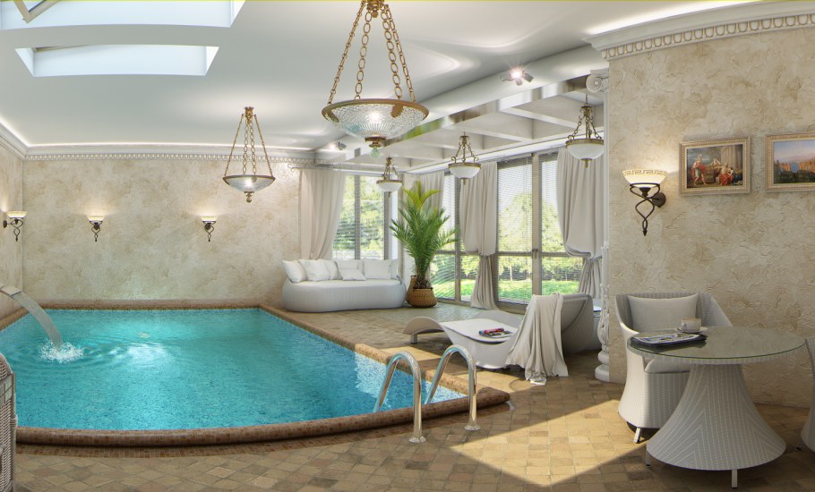 Интерьер бассейна в коттедже