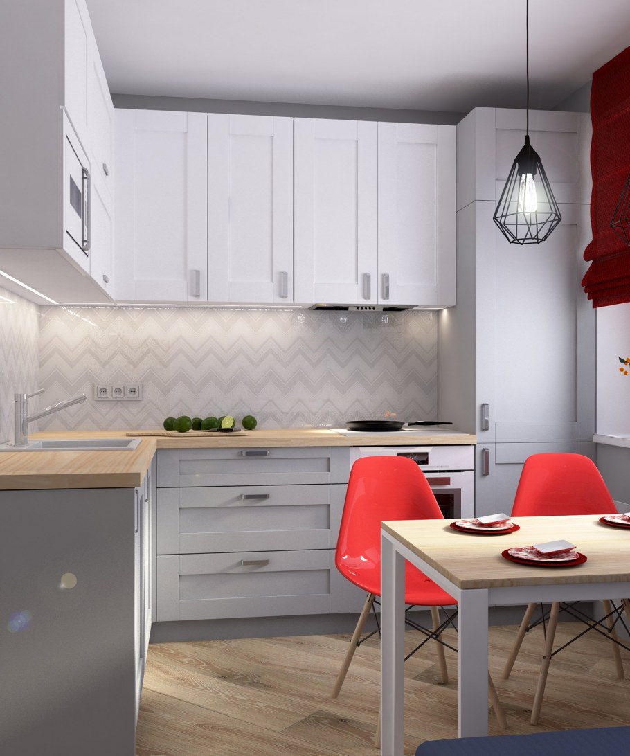 Белая кухня с яркими акцентами