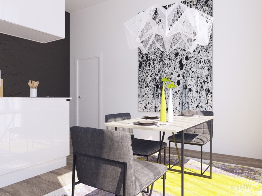 Чёрно-белая кухня с яркими акцентами