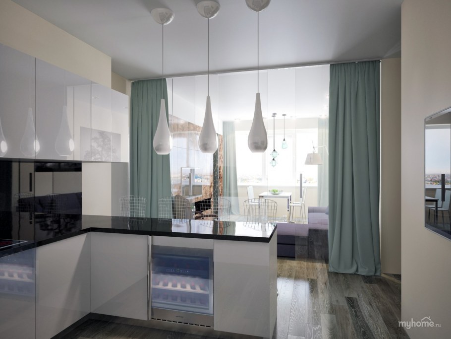 Серо бежевая кухня с яркими акцентами