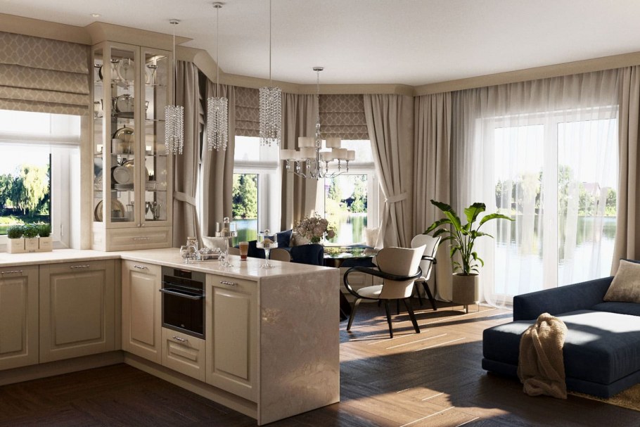 Ментоловый кухонный гарнитур стиль арт деко