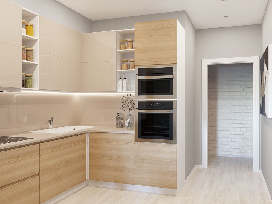 Угловая кухня с полками