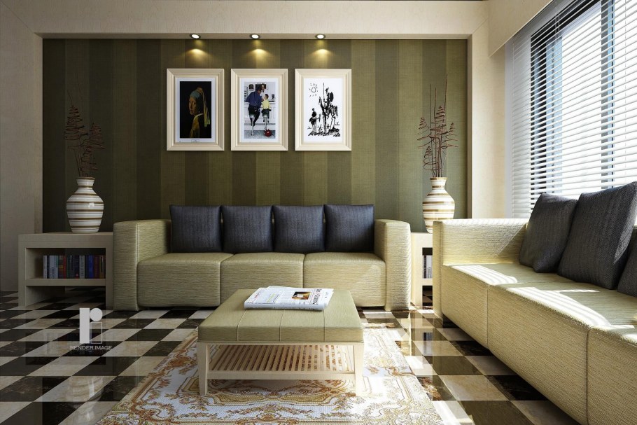 Гостиная в серебряных тонах