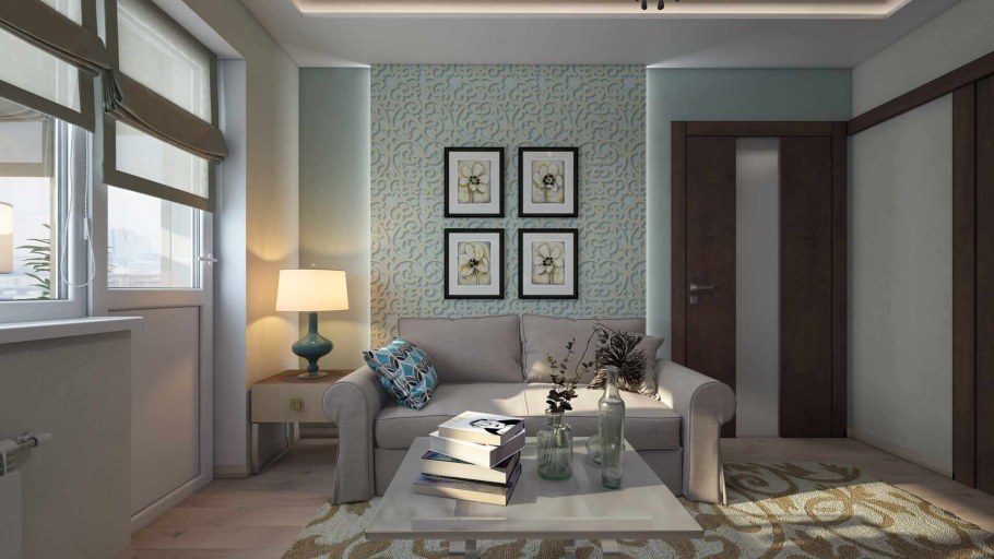 Сочетание однотонных обоев в интерьере