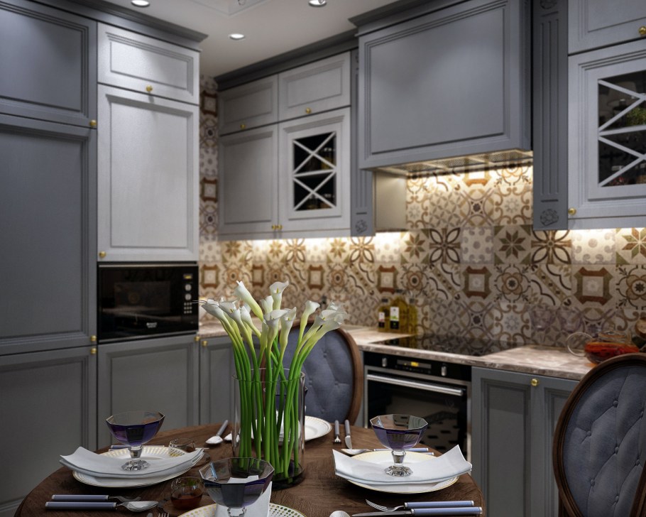 Стильный фартук кухня Неоклассика