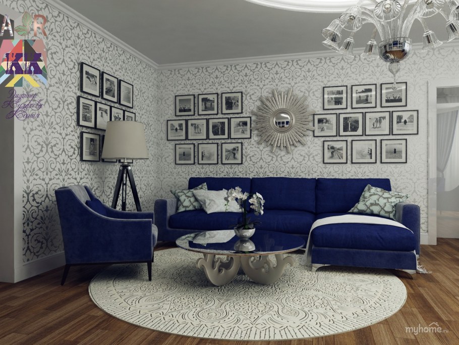 Гостиная в серебристо-голубом цвете