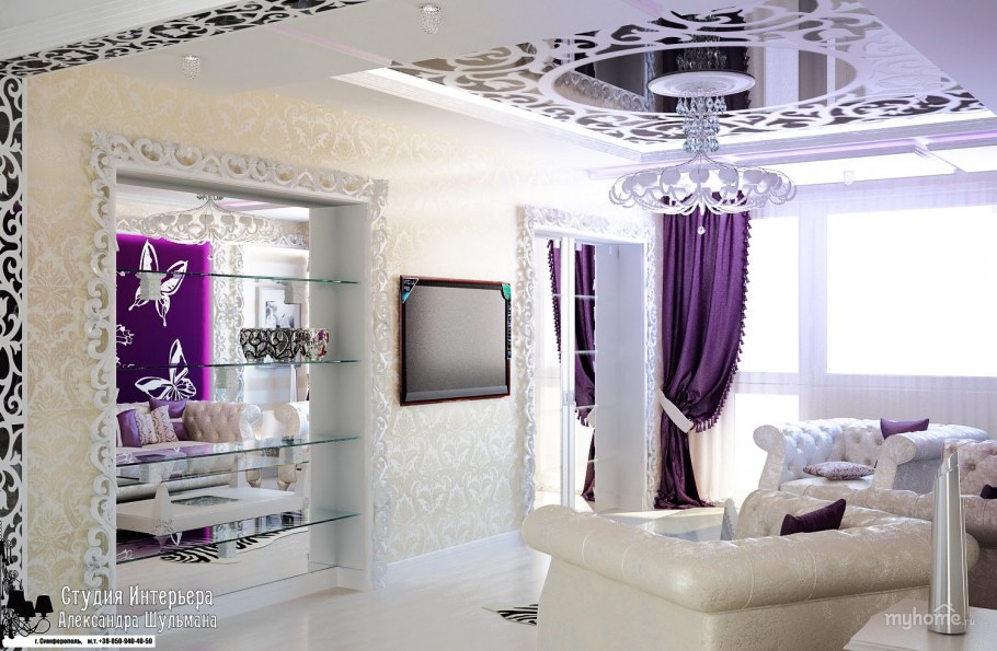 Гостиная в серебристо фиолетовых тонах
