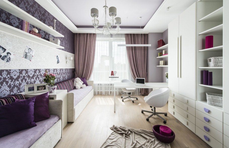 Гостиная в серо фиолетовых тонах