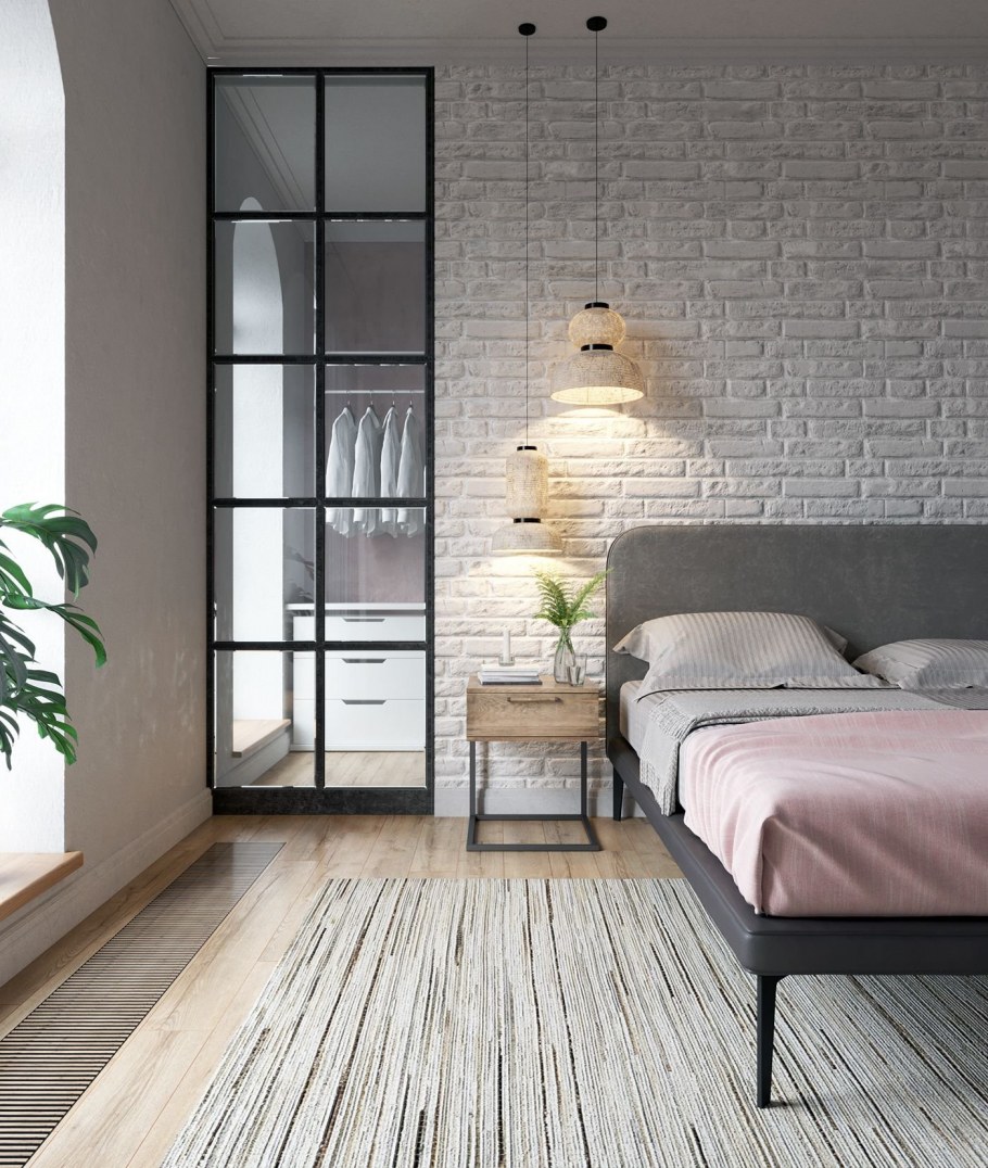 Белый кирпич в спальне