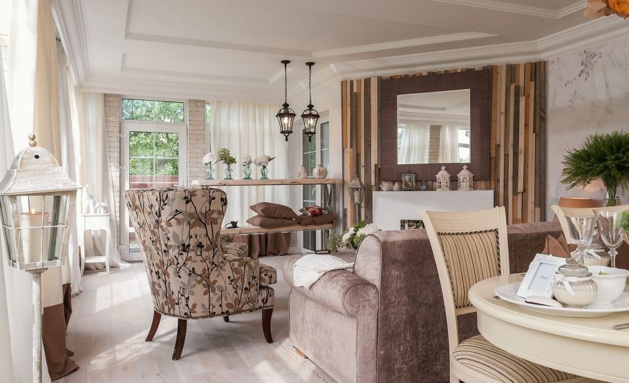 Интерьер веранды в загородном доме в стиле Прованс