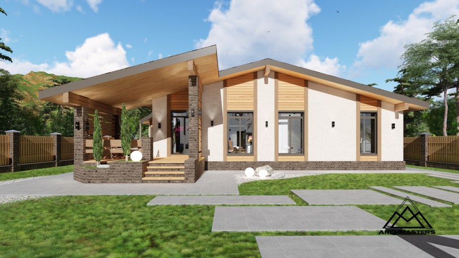 Одноэтажный дом 120кв с террасой проект