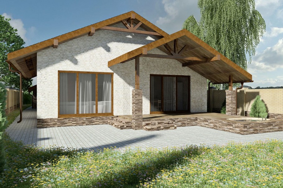 Одноэтажный дом с двускатной крышей Шале