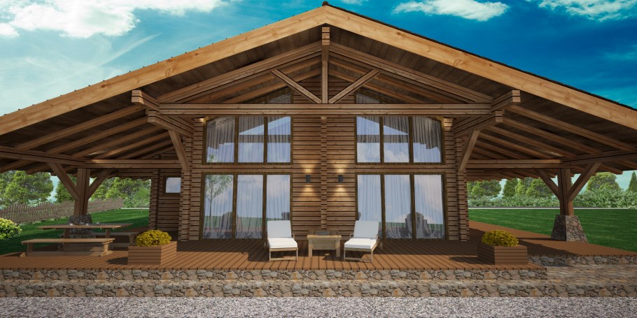 Одноэтажный дом с большими свесами крыши