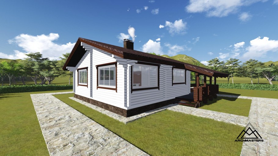 Одноэтажный дачный домик в стиле Шале