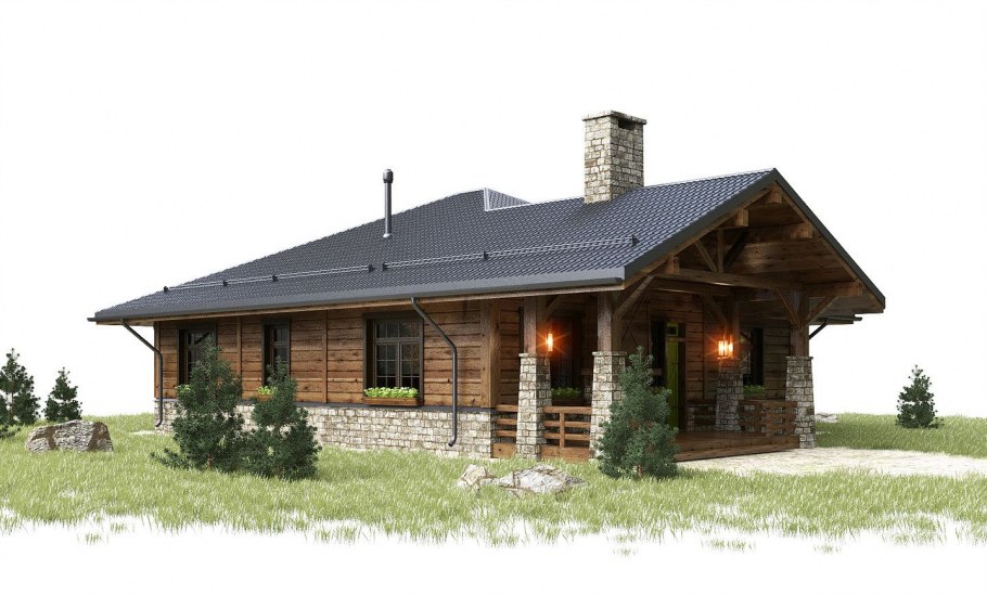 Одноэтажный кирпичный дом в стиле Шале