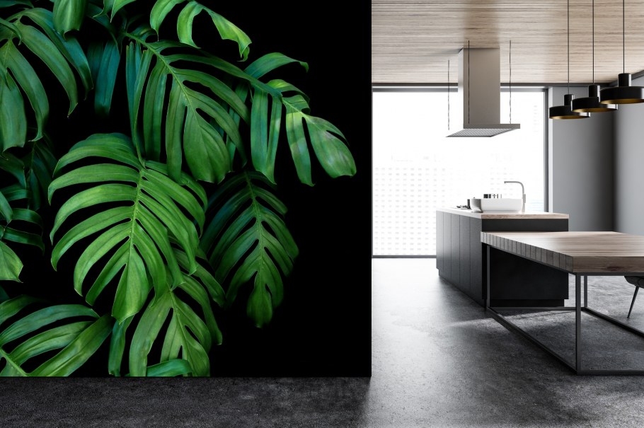 Ванная с листьями монстеры