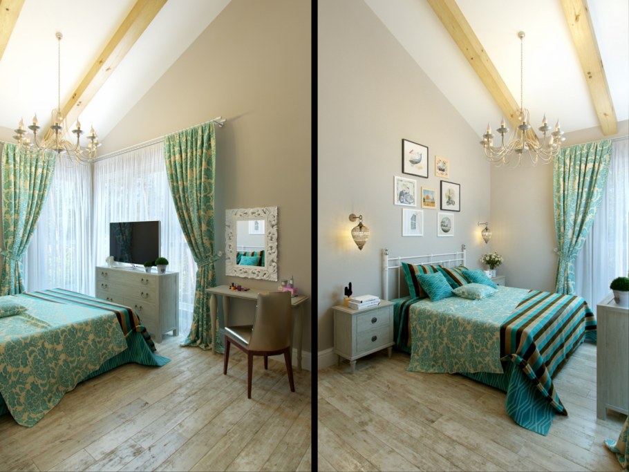 Бирюзовая стеновая панель в спальне