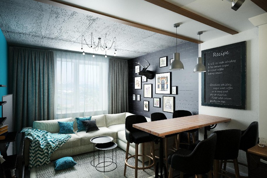 Студия 25 кв м в стиле лофт кирпич