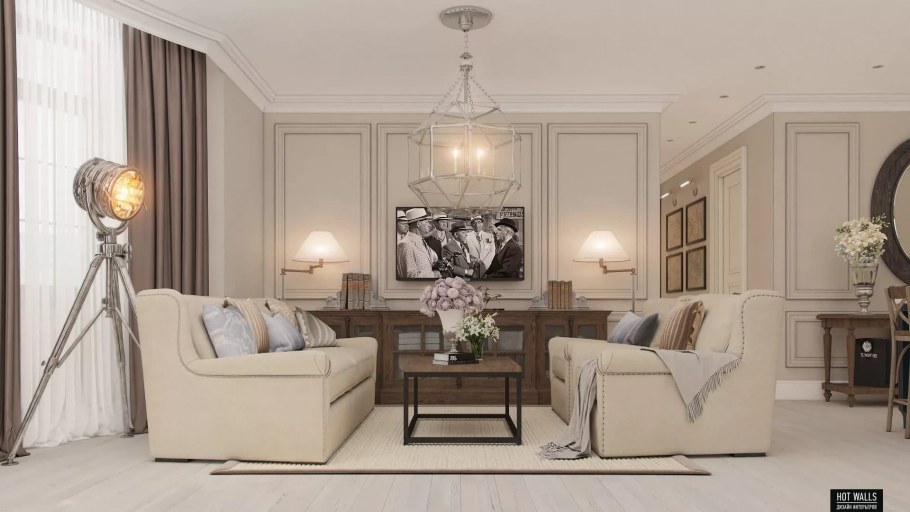 Интерьер гостиной в стиле американской классики