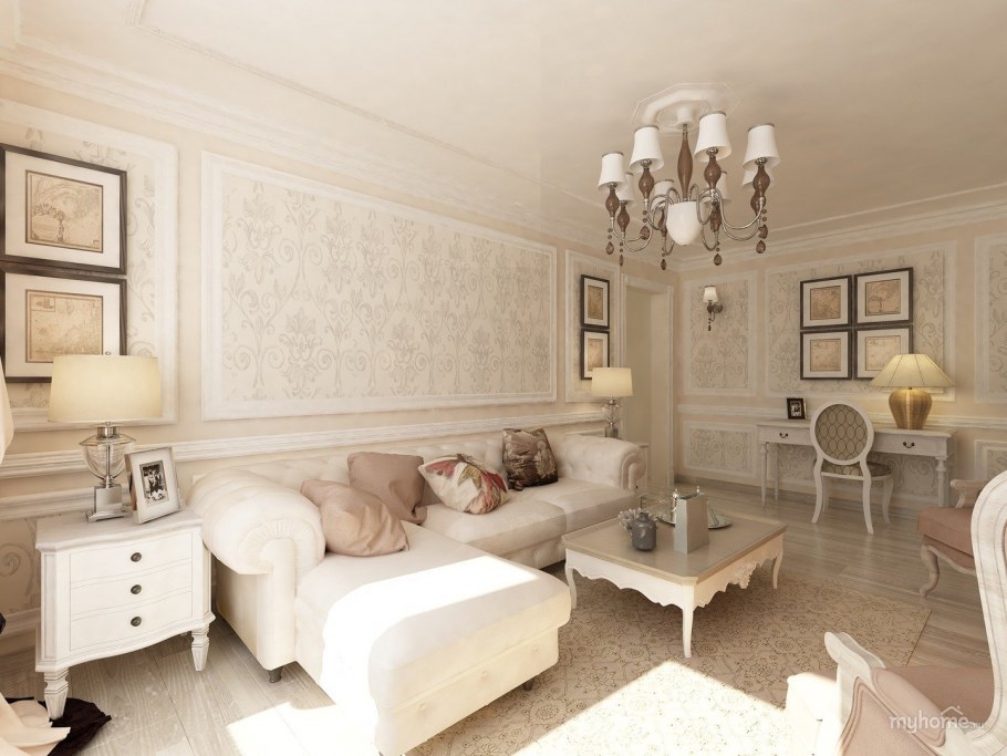 Светлые портьеры в интерьере