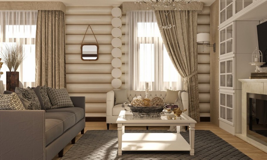 Шторы в деревянный дом из бревна