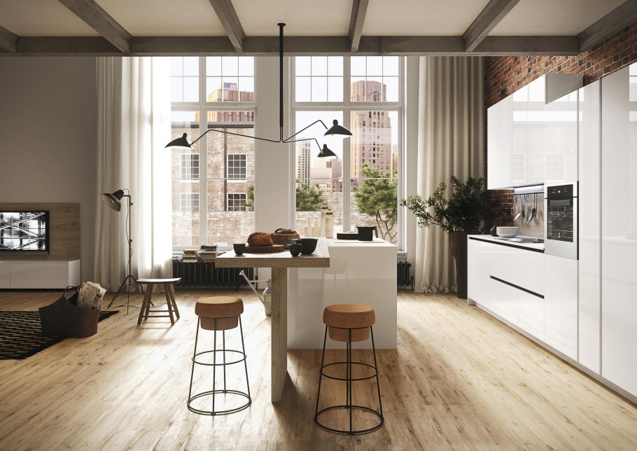 Кухня в стиле лофт в светлых тонах