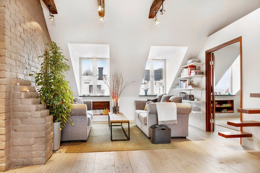 Белая гостиная в стиле лофт