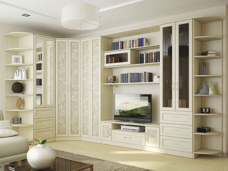Шкафы-купе в гостиную с телевизором