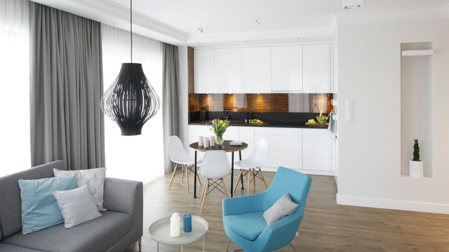 Квартиры студии в серо белом интерьере