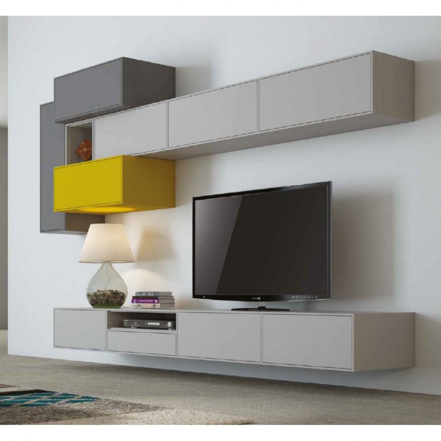 Гостиная с подвесными шкафами