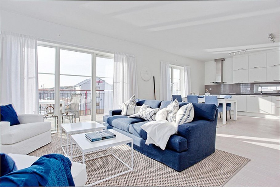 Бело синий интерьер