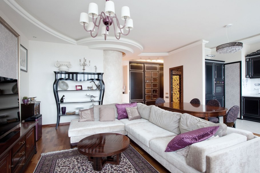 Дизайн гостиной с угловым диваном арт деко
