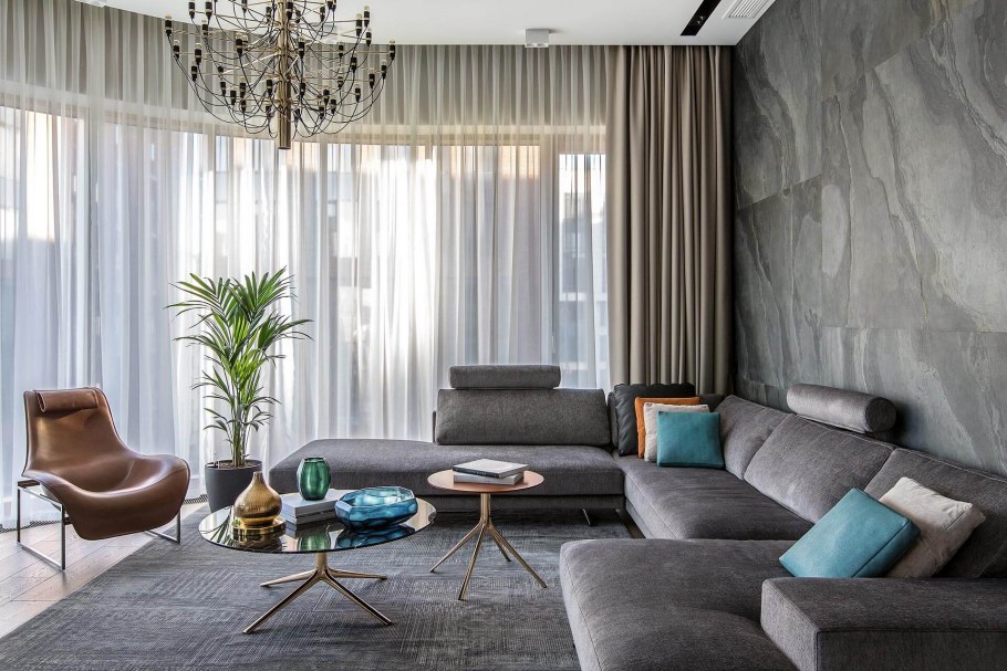 Гостиная с лоджией в стиле арт деко