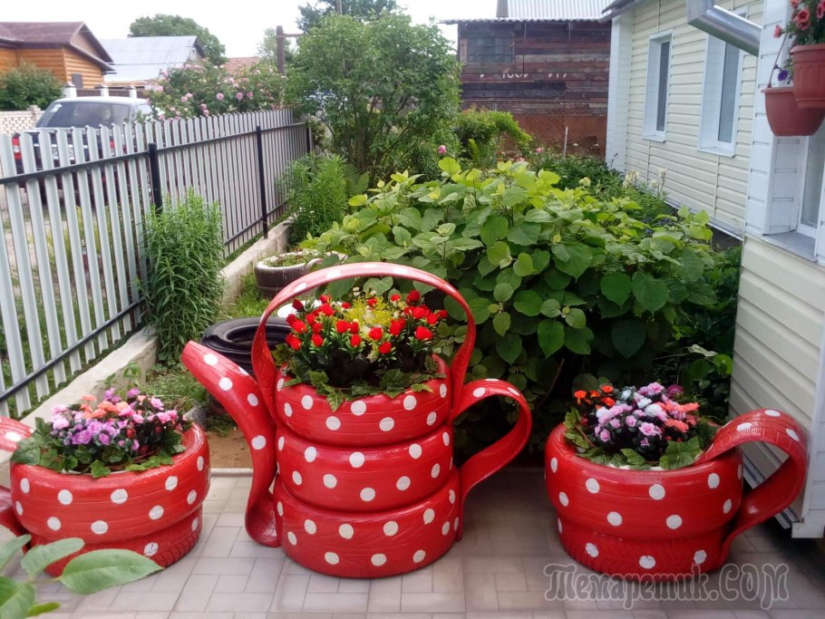 Красивые клумбы из колес