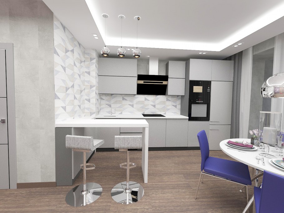 Кухня-гостиная в стиле Хай-тек