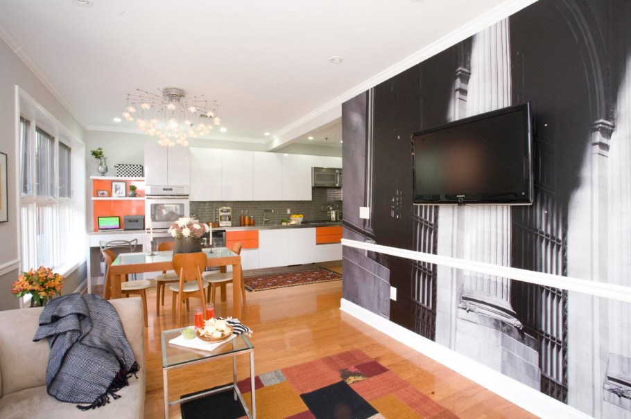 Обои для студии кухни и гостиной