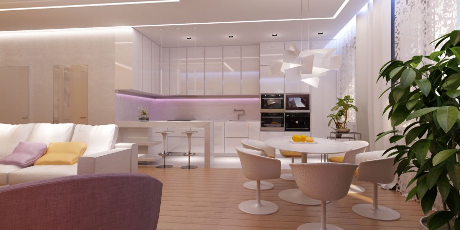 Дизайн гостиной 2020 совмещенный со столовой